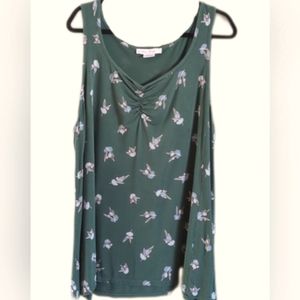 In Every Story Green Floral Sleeveless Ruched V Neck Tank Top 3X Penningtons